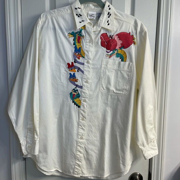 Disney Tops - Vintage Disney Fantasia Embroidered Button Down Shirt Off White Large